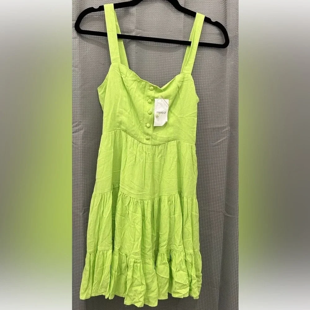 NWT Forever 21 Womens sweetheart there’s Ruffle Fit Flare Boho Dress Small neon - Picture 3 of 7